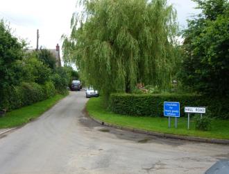 Hall Road ahead, Wetheringsett Road to the right